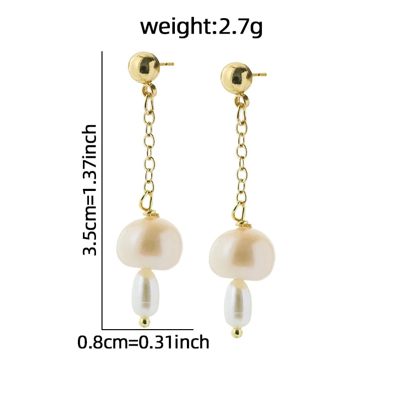 Natural Freshwater Pearl Mushroom Earrings Handmade Design Earrings Gift Banquet Wedding Women's Jewelry GE1813