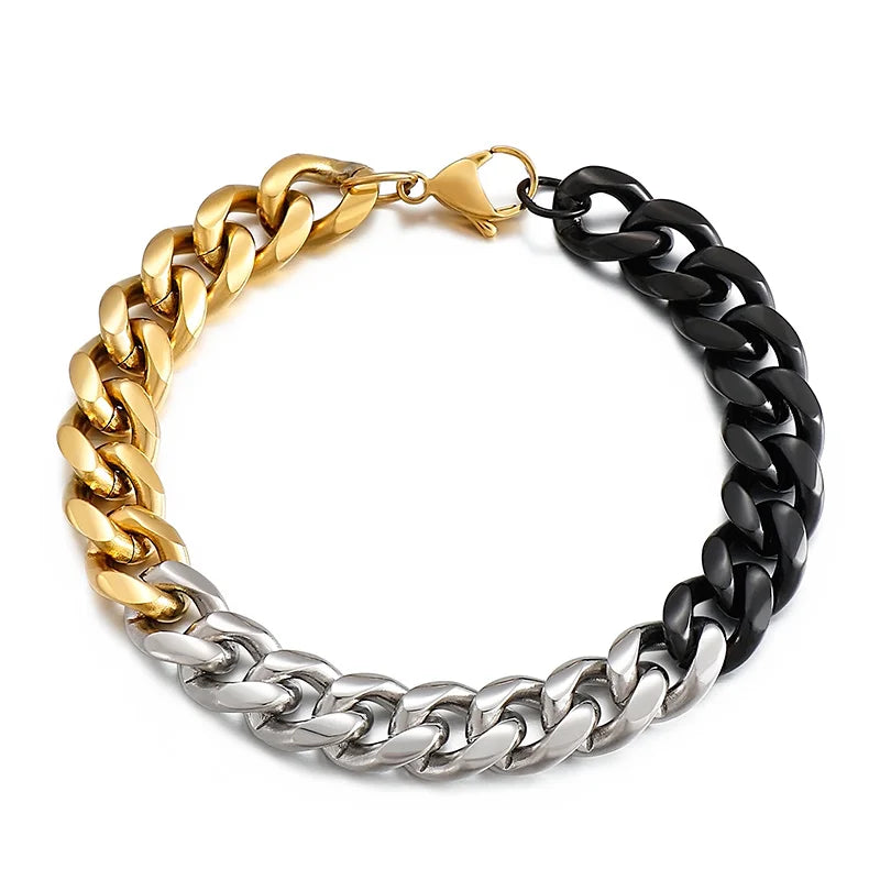 KALEN High Quality Punk Hiphop Jewelry Black Gold Plating Chunky Bracelets Men Stainless Steel Bracelet