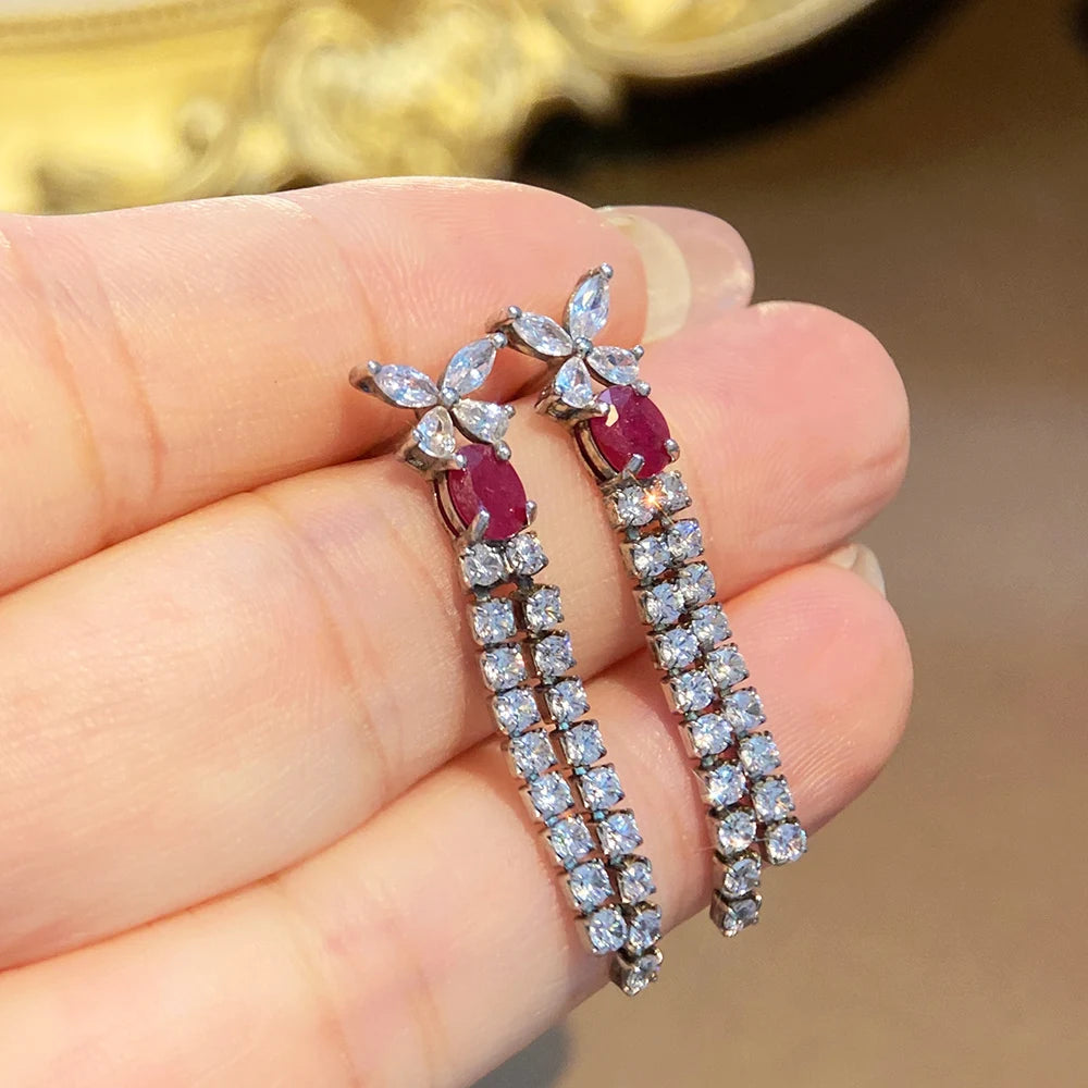Gioiellieri Dainty Natural Ruby Drop Earrings 925 Silver Luxury Minimalist Claw Setting Yashiman Women's Third Party Appraisal