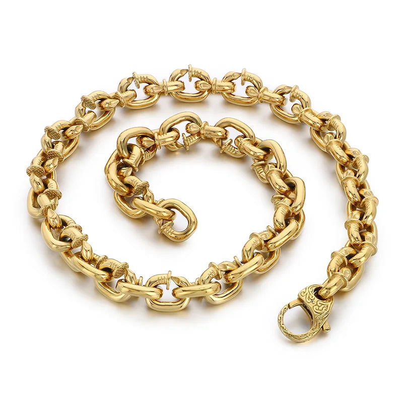 REBEL Unisex Stainless Steel Industrial Style Thick Nail Links Necklace&Bracelet Jewelry Set