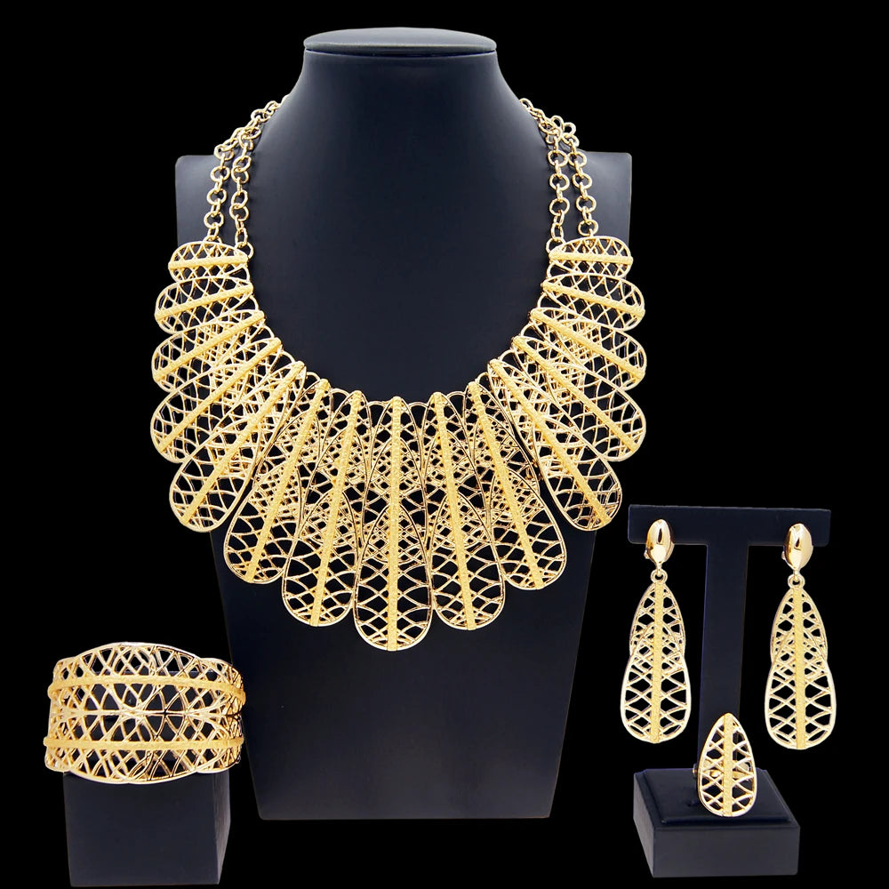 Zhuerrui High Quality Italian Gold 24k Big Feather Jewelry Dubai Wedding Luxury Hot Selling Design Wholesale Jewelry Sets H00558