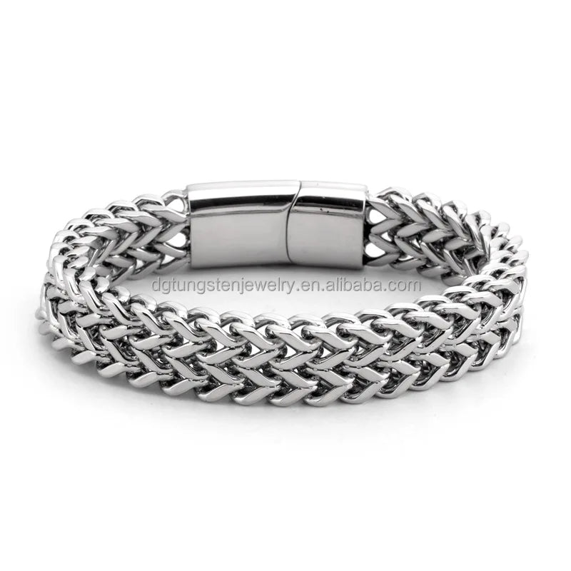 DGTungsten Stainless Steel Trendy Chain Bracelet with Magnetic Clasp for Men's Wedding Engagement Anniversary Gift