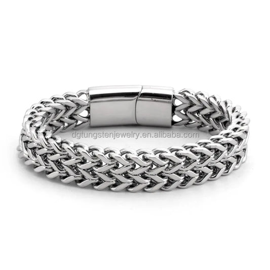 REBEL DGTungsten Stainless Steel Trendy Chain Bracelet with Magnetic Clasp for Men's Wedding Engagement Anniversary Gift