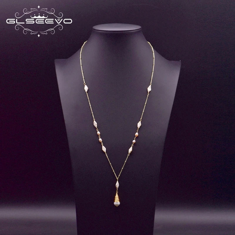 Natural Pearl Sweater Necklace for Women Bride Wedding Custom Handmade Vintage 18k Gold-Plated Long Necklace Fine Jewelry