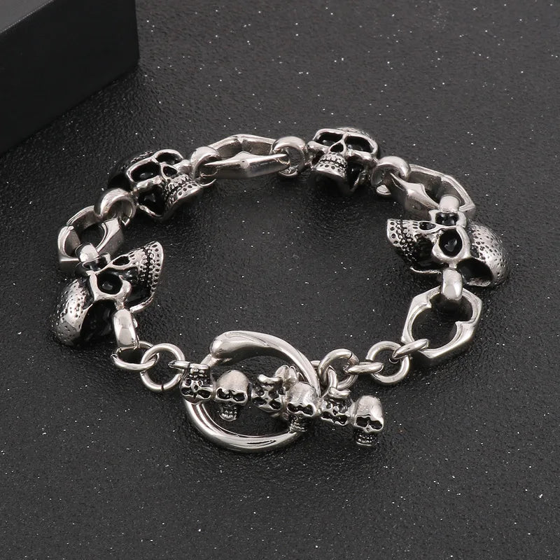 KALEN 200/210mm Men Punk Stainless Steel Skull/Fish Fin Links Bracelet