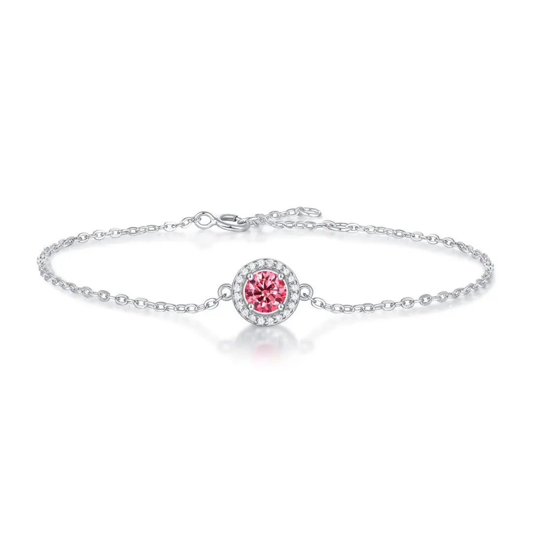 Multi Color Round VVS Moissanite 4Pcs Halo Jewelry Set Adjustable Ring Pendant Necklace Stud Earrings Bracelet S925 Silver Sets