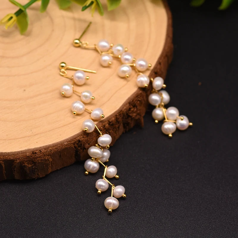 New Jewelry Natural Pearl Drop Earrings 18K Gold Plated Jewelry Korean Designer Jewelry Flower Earrings for Women Wholesale Bulk