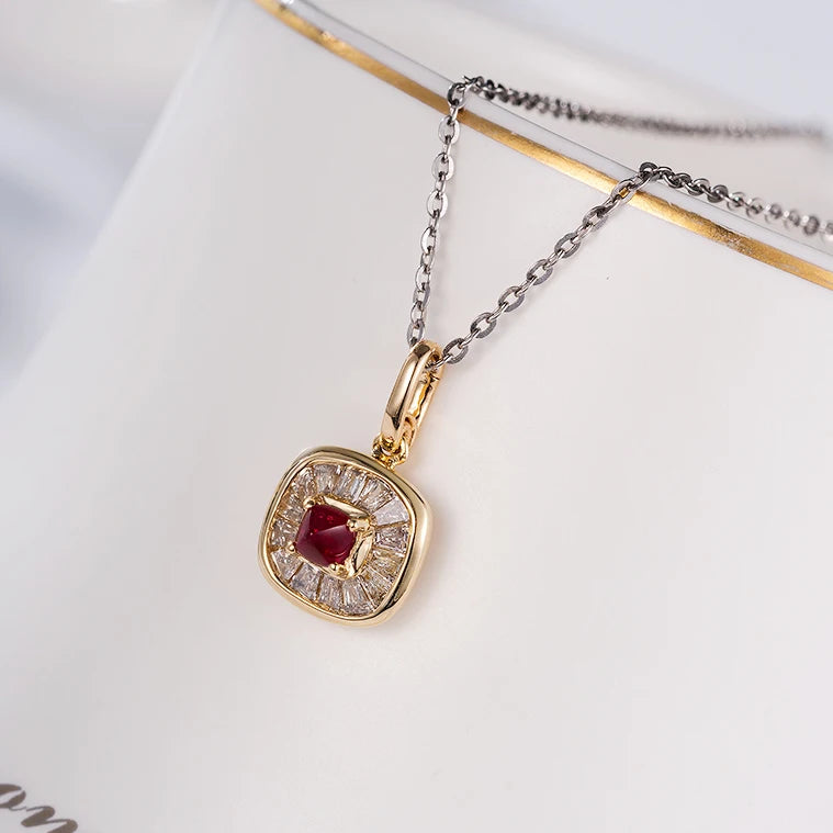 Gemfiori Vintage Stone Jewelry Gold Jewellery 18k Natural Ruby Diamond Gem Pendant