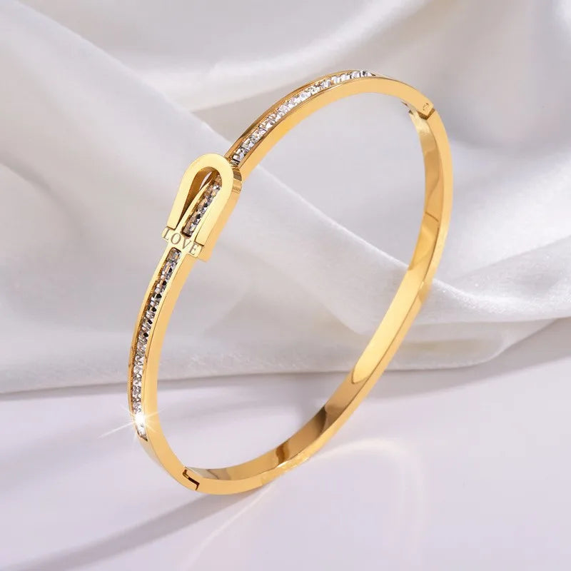 REBEL Stainless Inoxydable Stainless Steel 18K Gold Plated Roman Women Fashion Jewelry Bracelets Bangles