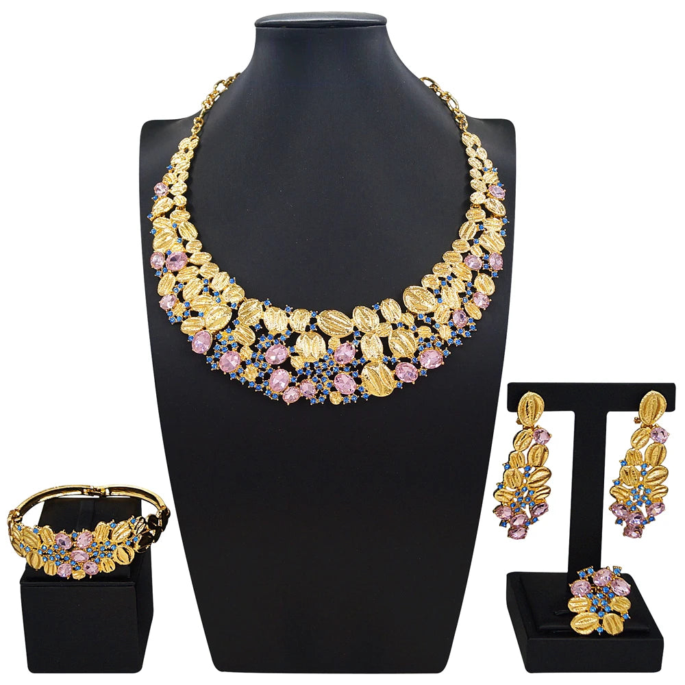 Zhuerrui Nigerian 18k Gold Plated Jewelry Set Brazil Gold Designer Wedding Jewellery Set Fashion Necklaces Jewelry Sets I006020