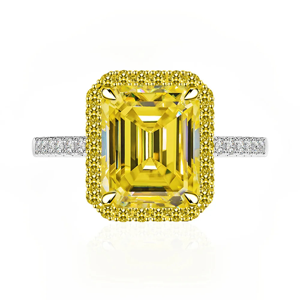 MuShan Jewelry Factory 5.5ct Gold Plated Package Set with 8 * 10 Yellow Diamond Pink Diamond Square Sugar Ring S925 Pure Silver