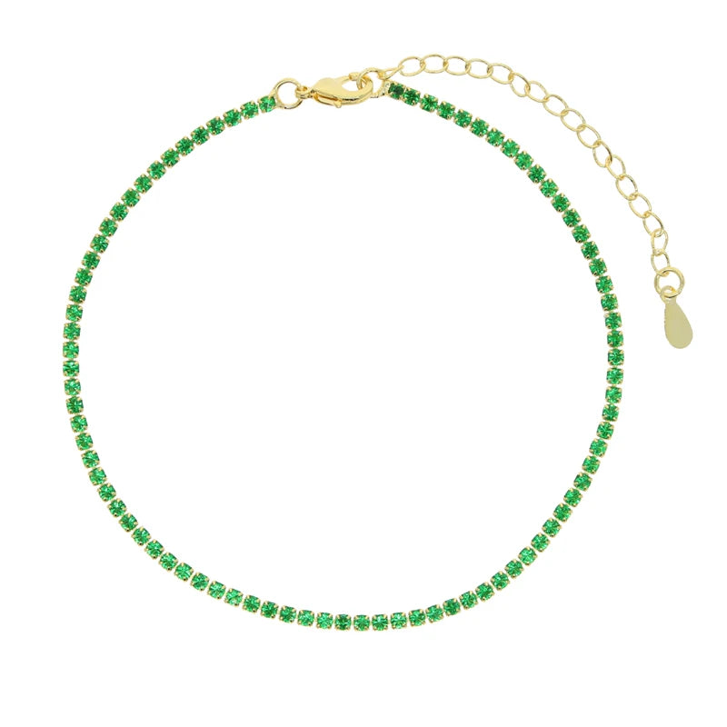 18K Gold Plated White Pink Green Turquoise Black Zirconia Fashion Women Jewelry CZ Summer Colorful Tennis Chain Foot Anklet