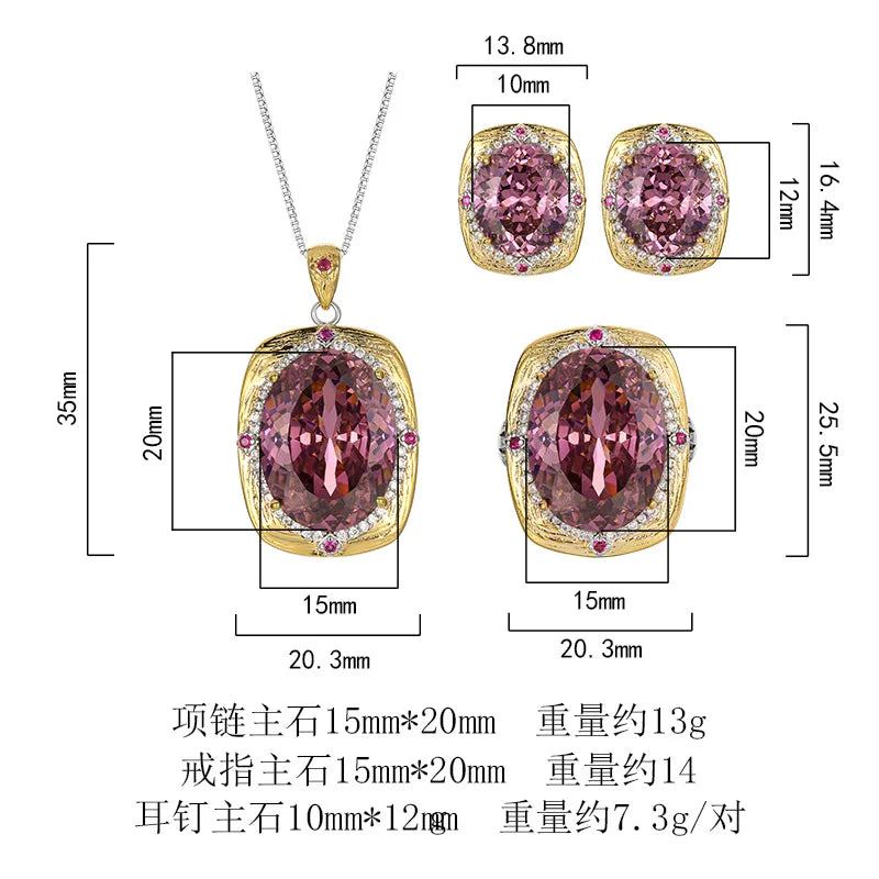 REDheart Fashion Brass Inlaid Zircon Plated Two-Color Open Flower Shape Gold Plated Women's Premium Pendant Necklace Set