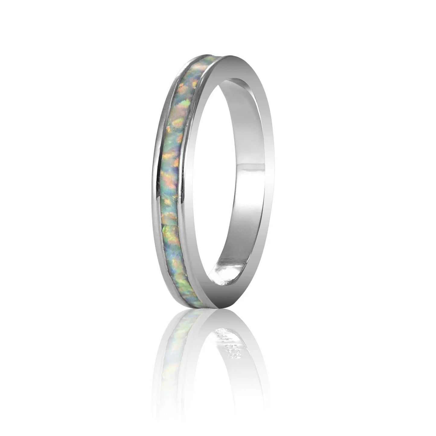 Silver Iridescent Opal Ring | Sleek Daily Fashion Band