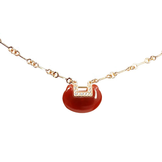 China Ruyi Lock Necklace Bracelet Women's Fashion Jewelry Retro Light Luxury Brass Material Red Agate Manufacturer Direct Sales