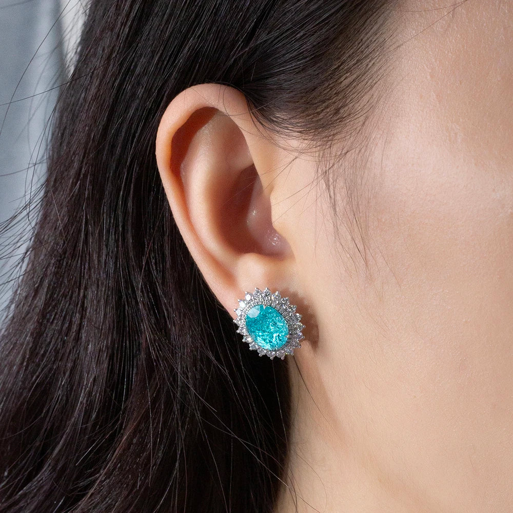 Custom Jewelry MSE-865 Fashion Earring Jewelry PT950 Oval Cut Paraiba Lab Grown Gemstone Stud Earrings