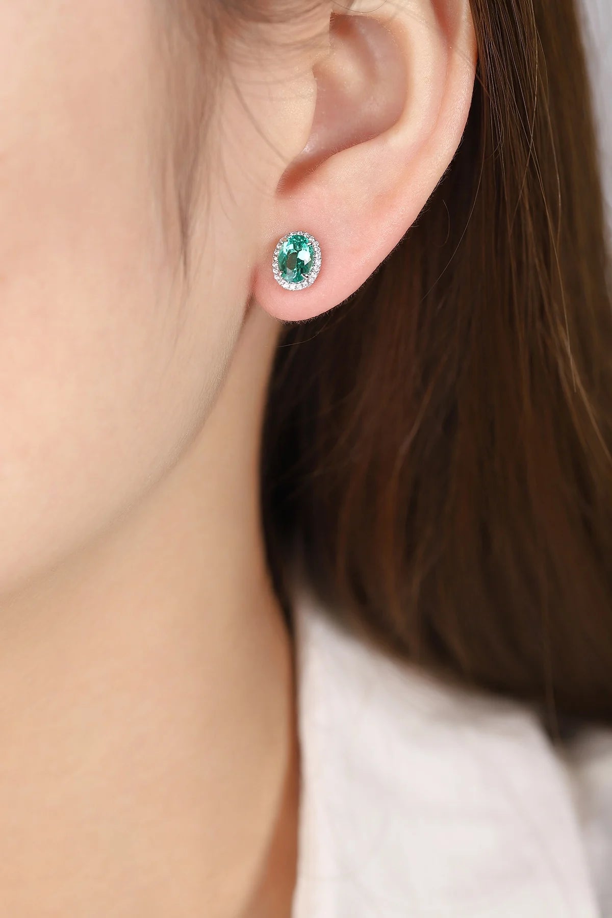 Gemfiori Anster High Quality S925 Lab Grown Emerald Earring Stud Dainty Gemstone Stud Earrings for Women Daily Wear Gift