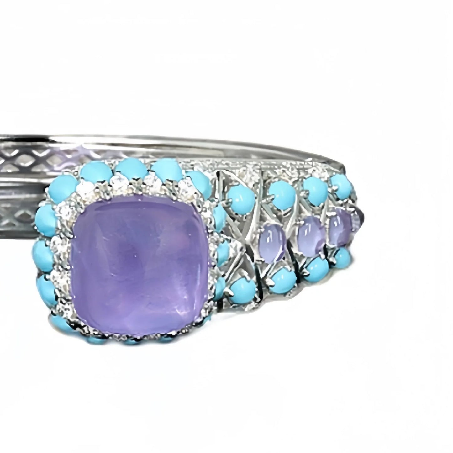 MUSHAN Jewelry Factory s 925 Sterling Silver Cuff Bangles Women High Carbon Diamond Blue Turquoise Amethyst Bangle Bracelets