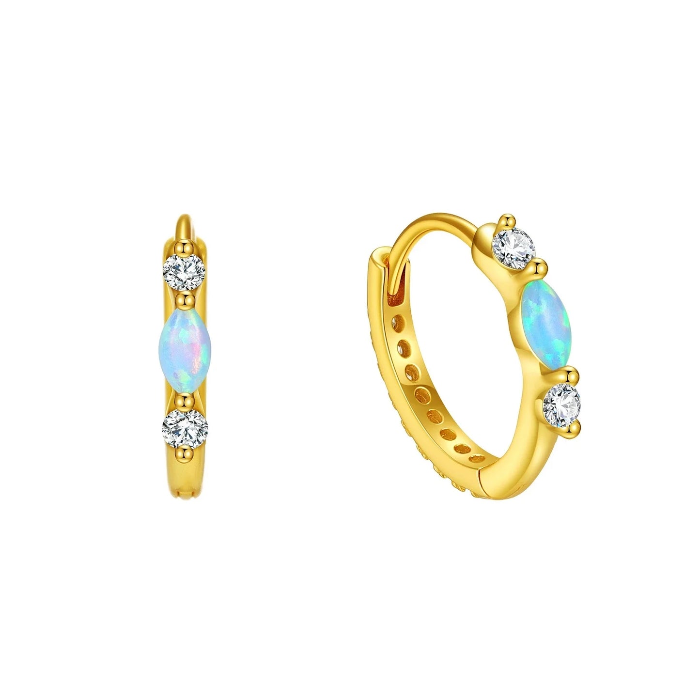 Bohemian Brass Opal Statement Stud Earrings | Gold/Silver Plated Vintage-Inspired Gemstone Gift for Women
