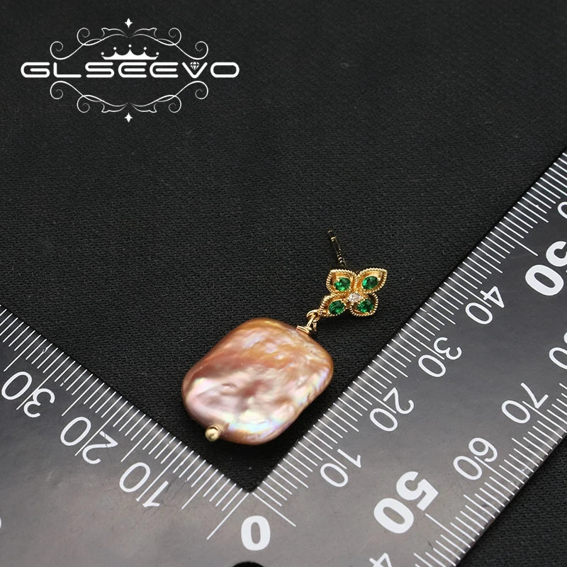 Emerald Flower Silver 925 Jewelry for Woman Geometric Purple Baroque Pearl Earring Korean Style Lady Birthday Eardrop