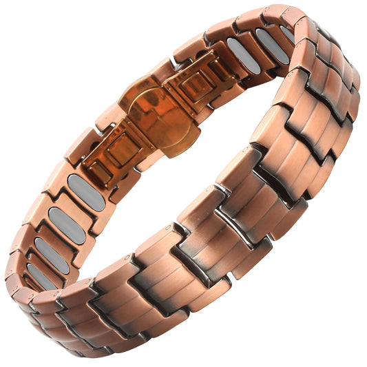 JK Manufacturer Wholesale High-quality Men's Pure Copper Magnetic Chain Link Bracelet Geometric Square Pattern Fashionable Third