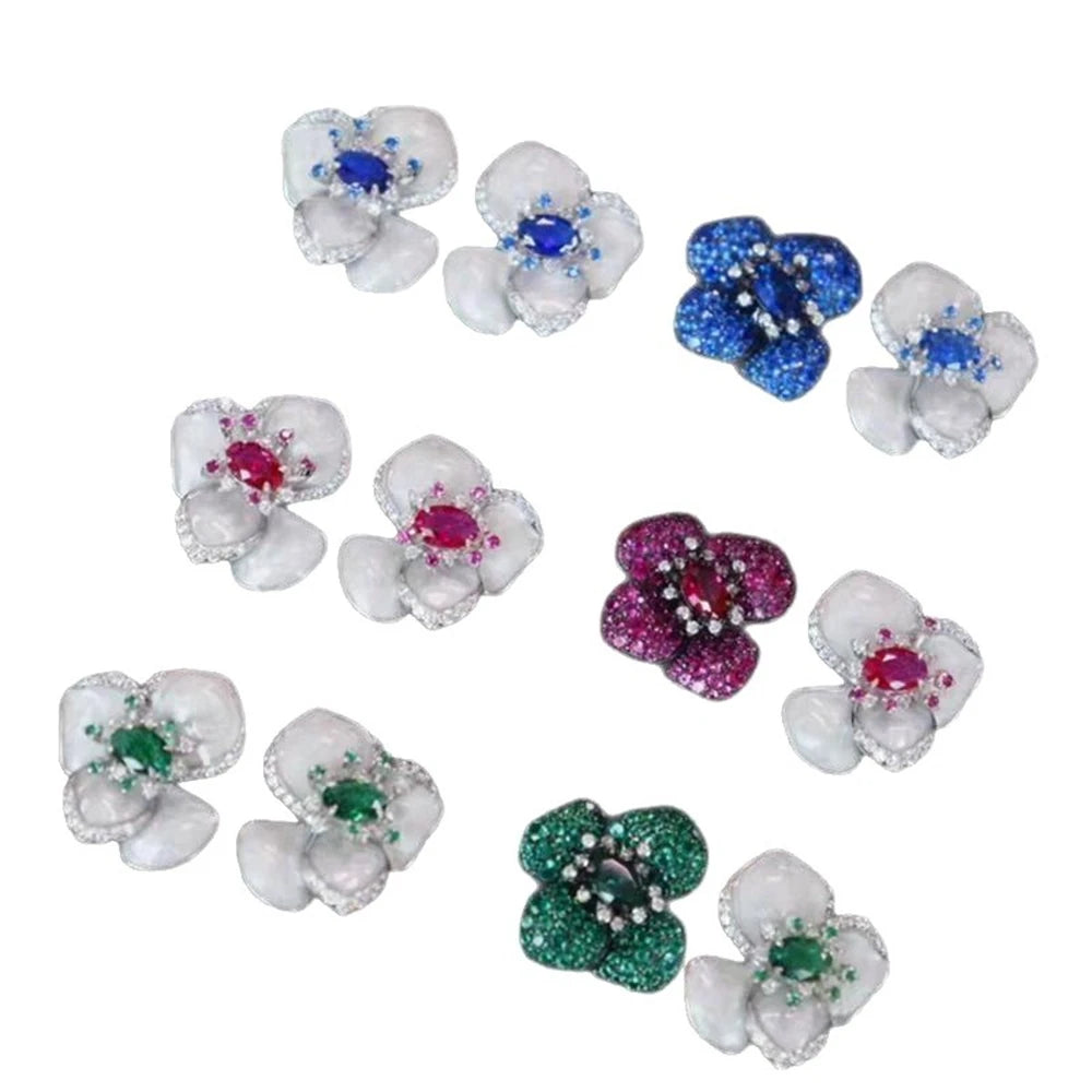 MUSHAN Jewelry Factory S925 Sterling Silver Stud Earrings Electroplated Real Gold Enamel Craftsmanship Earrings Women Jewelry