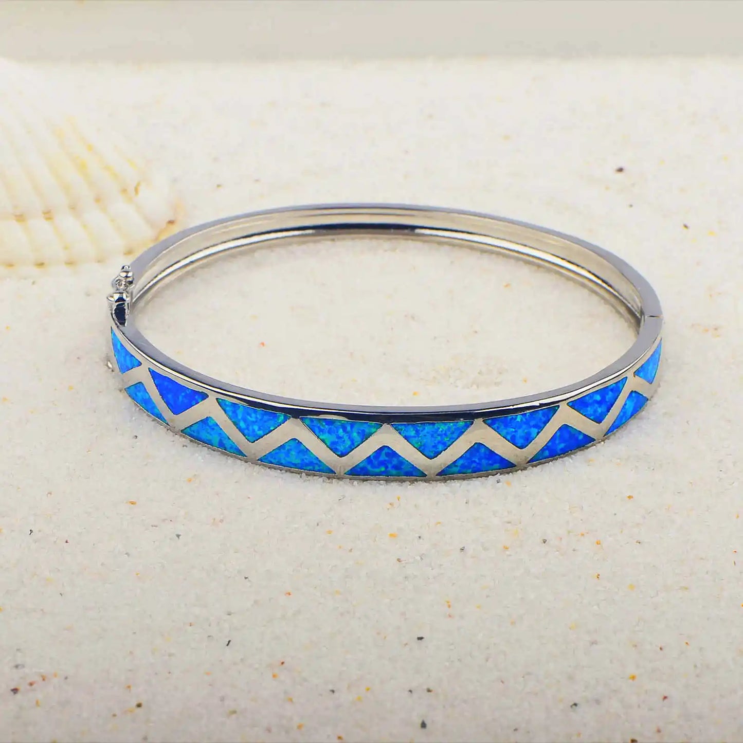 pink  Opal Bangle Aobao Geometric Inlaid Silver Tone Fashion Jewelry