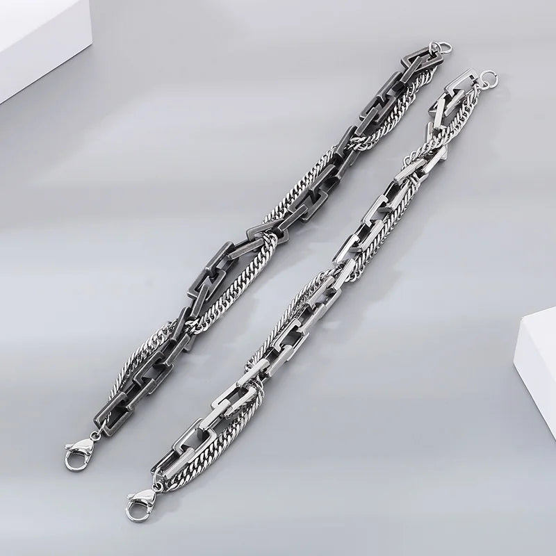 KALEN Unisex Fine Jewelry Fashion Bracelets Retro Stainless Steel Double Links Bracelet Women