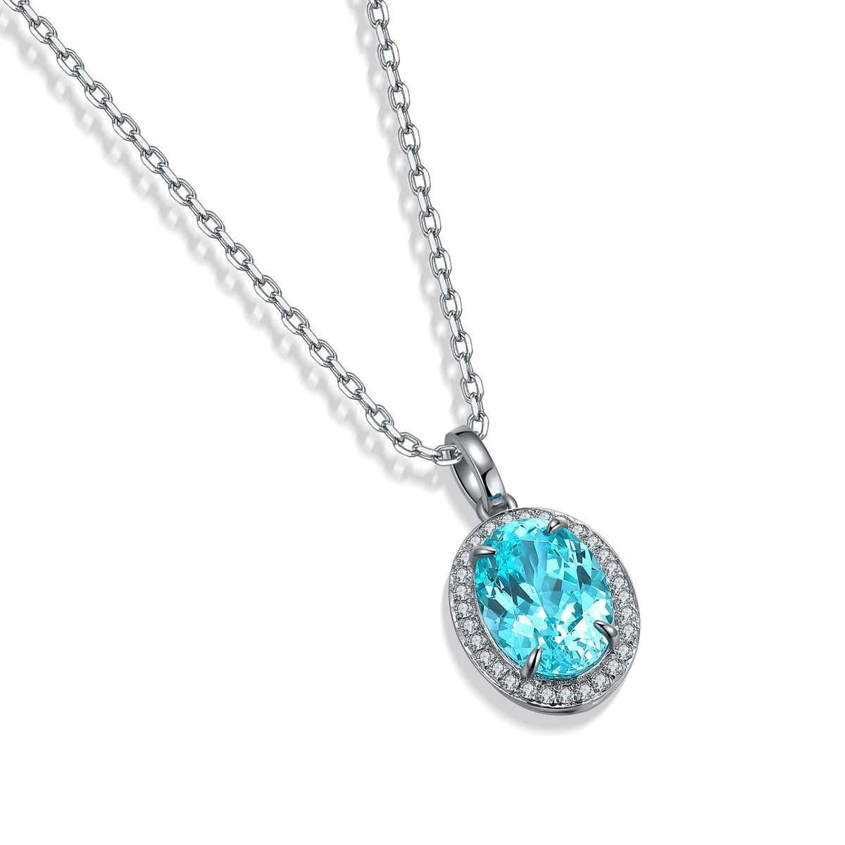 Gemfiori High Quality LuxuryJewelry Necklace Lab Grown Paraiba Gemstone Sterling Silver Women Accessories for Party Customized Acceptable