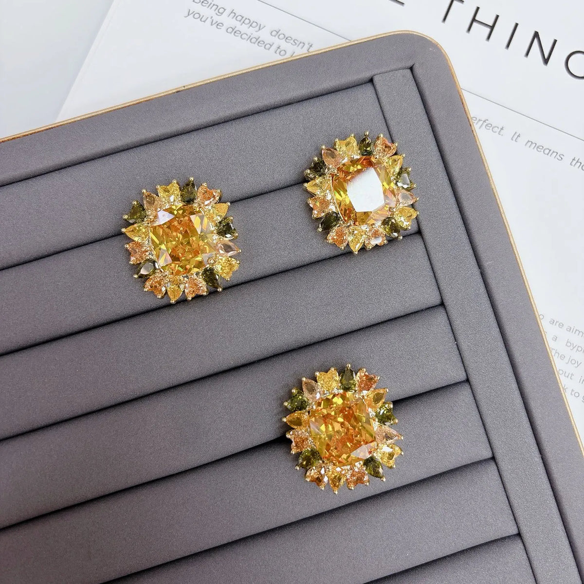 XOTICA TIANSHE Luxury Yellow Jewelry 3Pcs Set Bracelet Earrings Ring Banquet Party Accessories For Women
