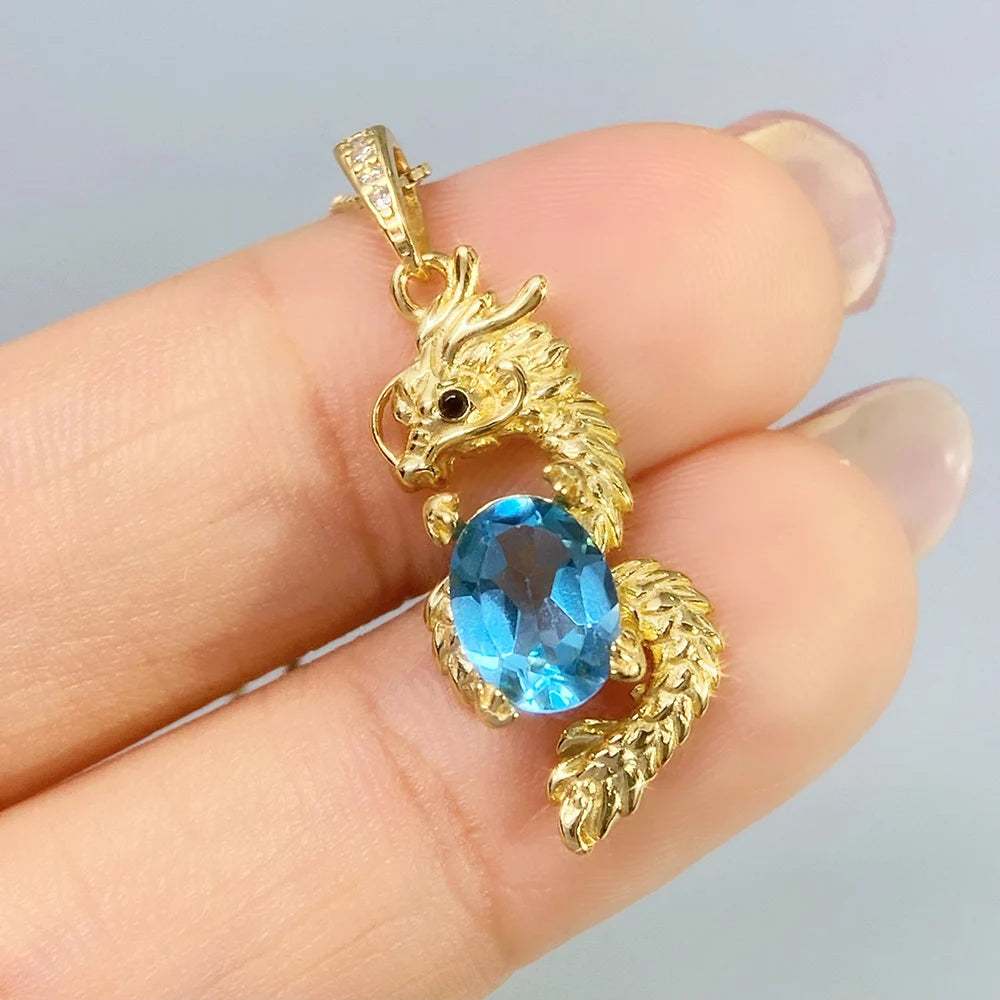 Gioiellieri 925 Sterling Silver Swiss Blue Topaz Pendant with Natural Gemstone for Women Wedding Party Wear High End Fine Jewelry Necklace