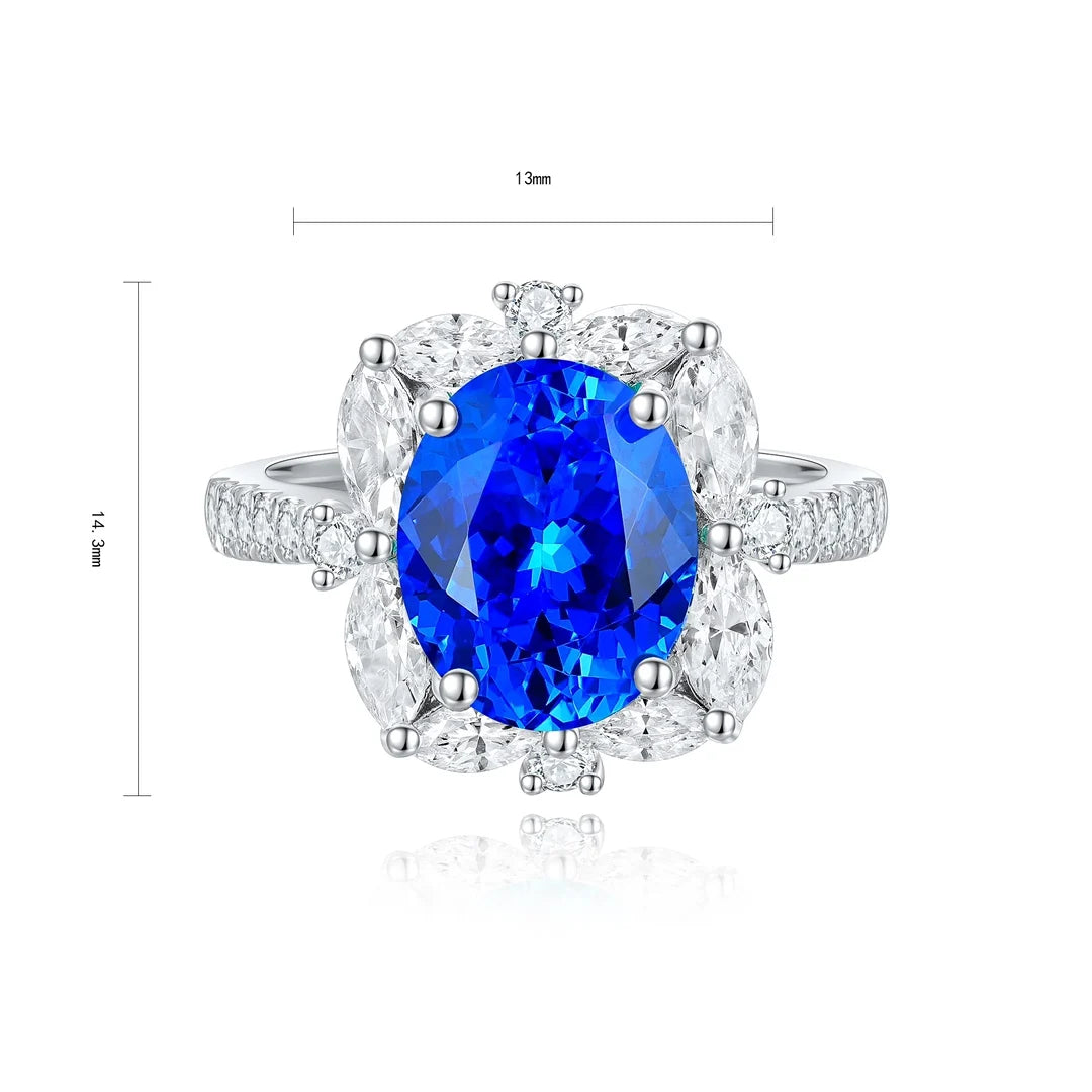 Gemfiori Jewelry Trendy High Quality S925 Silver Cultivated Cobalt Spinel Sp Ring Unisex Engagement Ring for Wedding Party or Gift