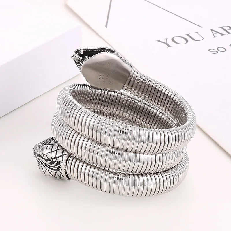 REBEL Vintage Elastic Stainless Steel Cuff Snake Bangle Bracelet for Men and Women