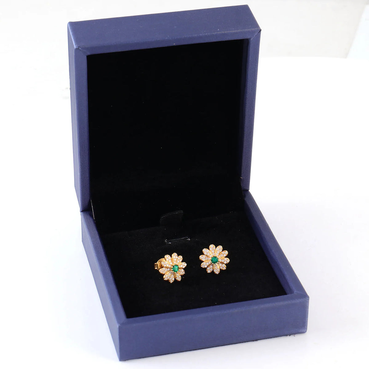 S&S Lab-Grown Emerald Sunflower Stud Earrings – Silver Alloy – Collection