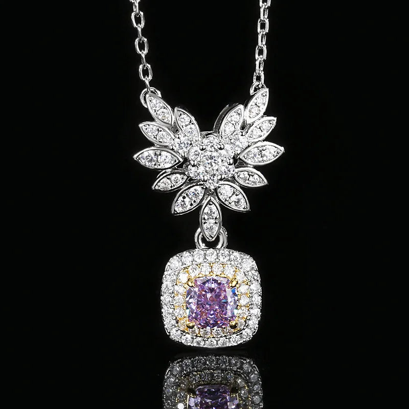 Gemfiori Sweet Princess Angel Wings Square Apple Green Zircon Pendant Light Luxury Fashion Design High Quality Texture Jewelry