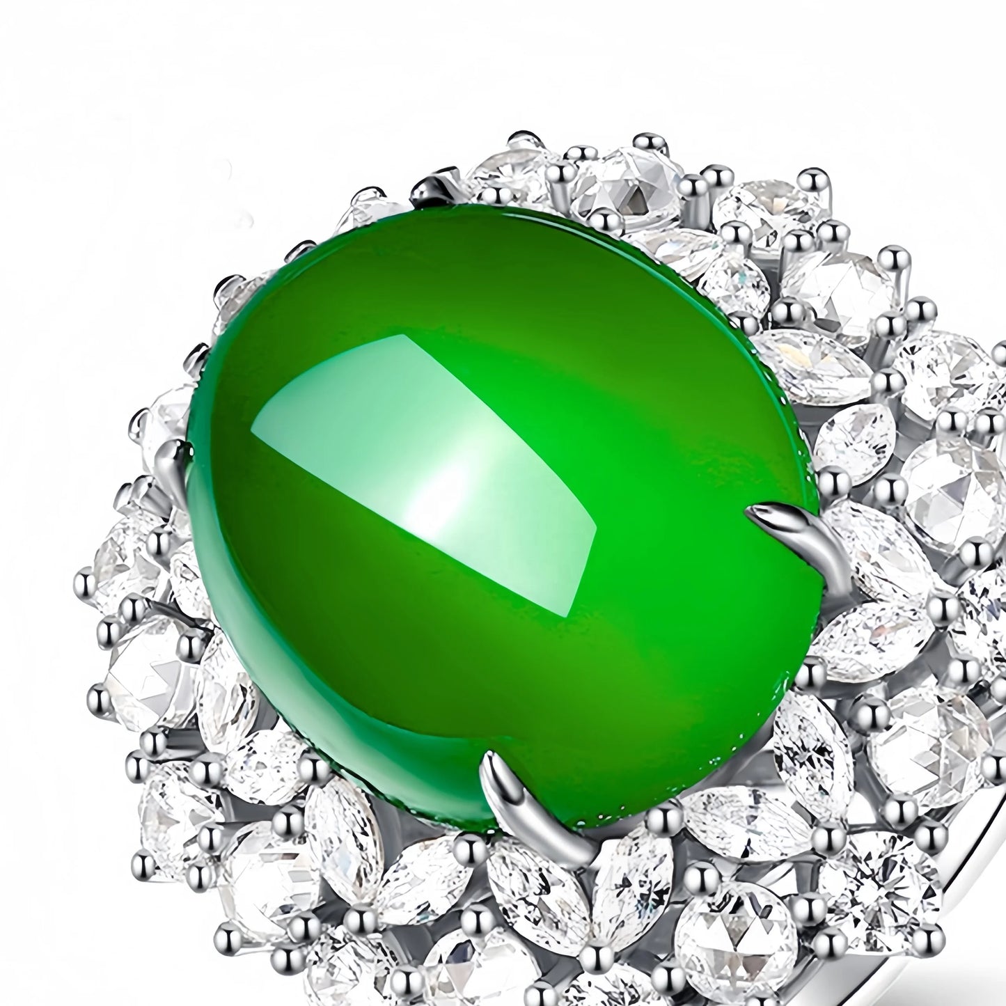 MUSHAN Jewelry Factory S 925 Sterling Silver Ring Luxury High Carbon Diamond Wedding Band 12mm Ice Green Jade Rings for Women