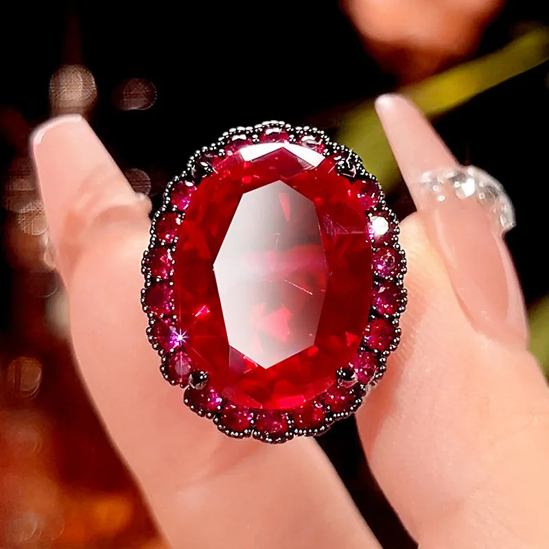 Gemfiori 2025 New Jewelry Brass Gold Plated Dove Blood Red Zircon Advanced Oval Set for Women