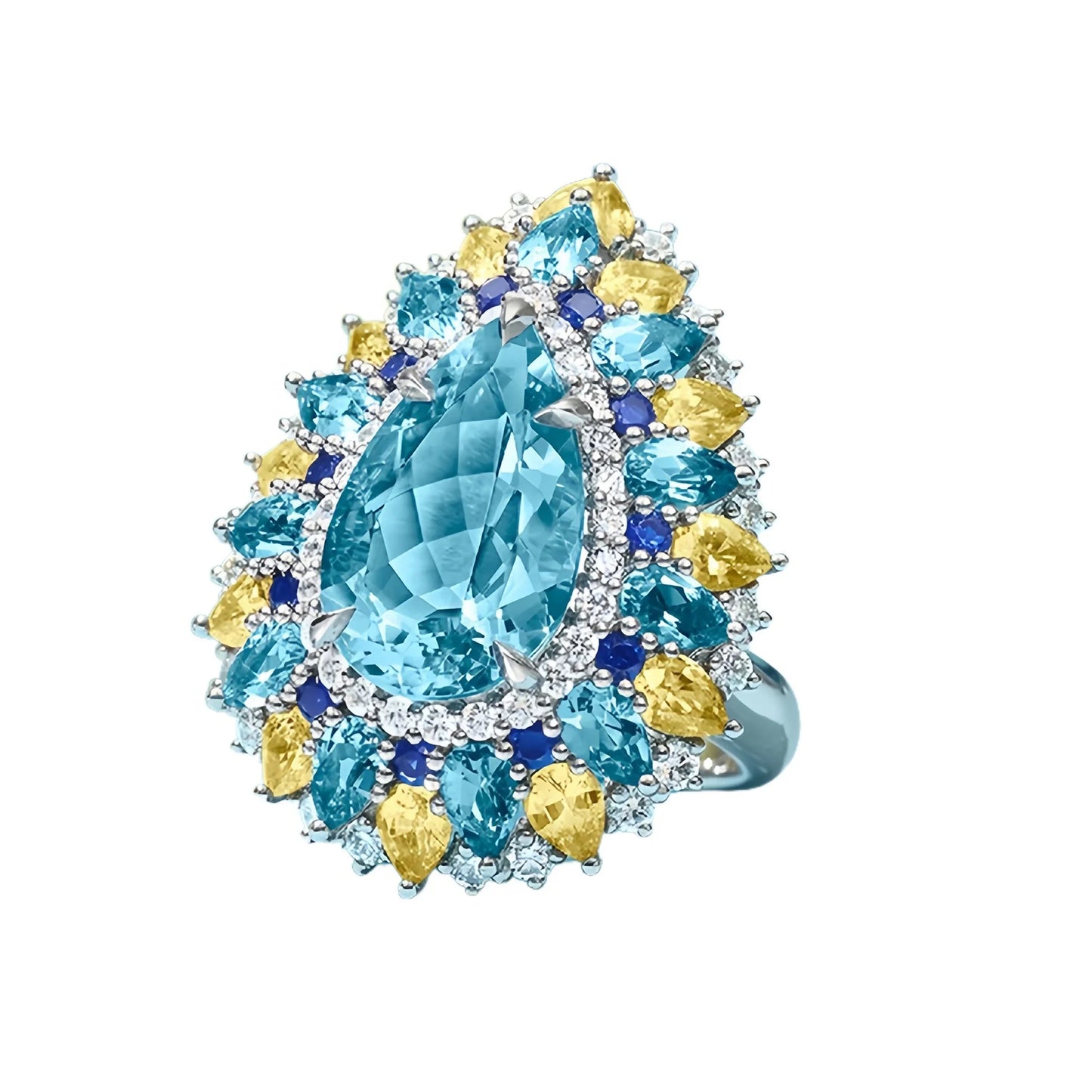 MUSHAN Luxury 925 Sterling Silver Wedding Bands Rings Sunflower Inlay Blue Teardrop Shape High Carbon Diamond Pave Setting Women