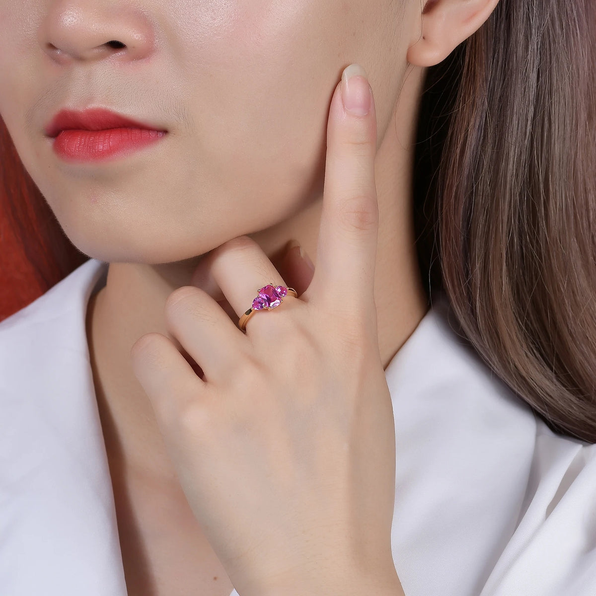 Gemfiori Abiding Delicate Women Jewelry Three Stone 925 Sterling Silver Citrine Cz Lab Pink Sapphire Yellow God Plated Engagement Ring