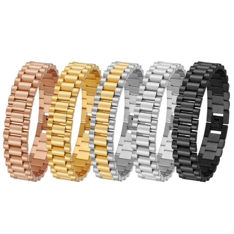 REBEL FASHIONISTA 10mm Men Bracelet 18k Gold Plated Stainless Steel Strap Fine Jewelry Bracelets & Bangles