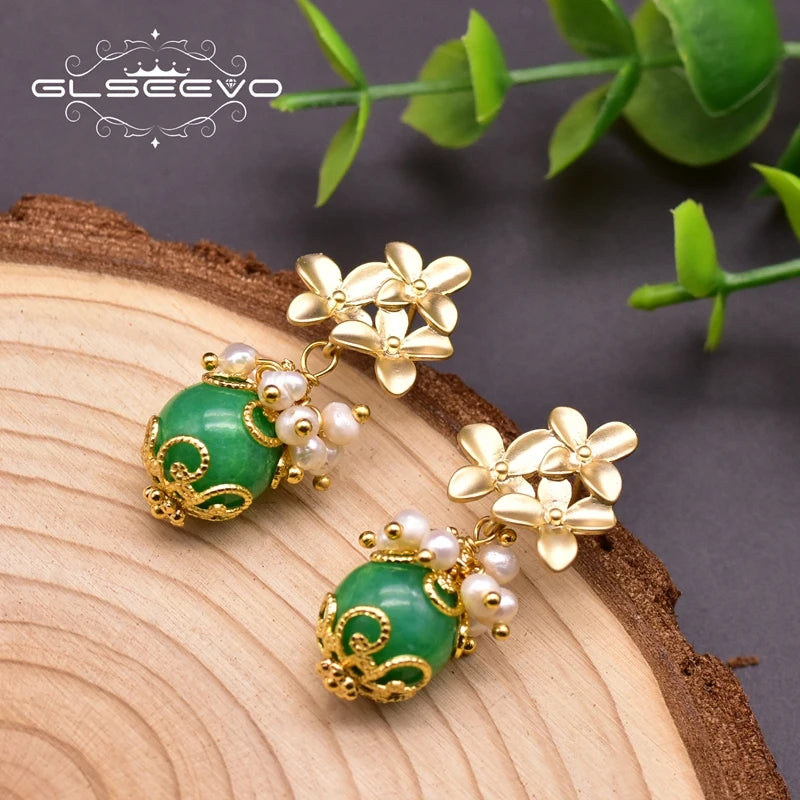 Natural Green Jade Drop for Wife Mother Women Luxury Gift Fresh Water Pearl Jewellery Earrings Bulk