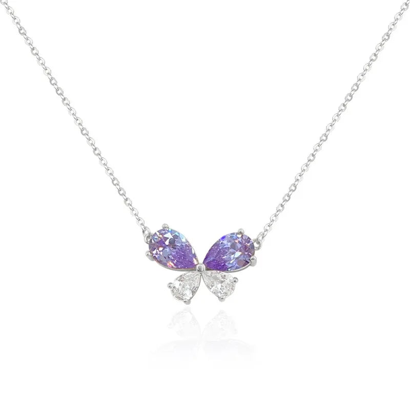 Elegant Women Girls 925 Sterling Silver Butterfly Necklace Engagement Wedding Pear Shape Zirconia Chokers Jewelry Manufacturer