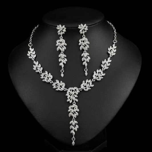 Bridal Zircon & Pearl Geometric Necklace & Earrings Set | High-End Crystal Wedding Jewellery | 4 Colours