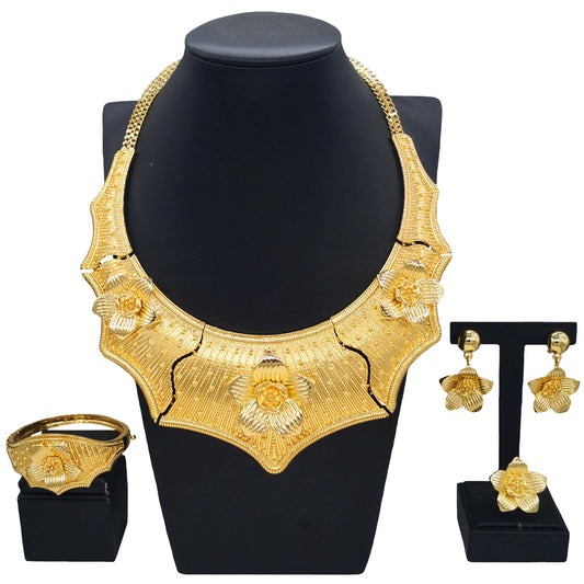 Zhuerrui New Italian Gold-Plated Jewelry Set Dubai Heavy Industries Floral Elements Styling Atmospheric Party AccessoriesH00762