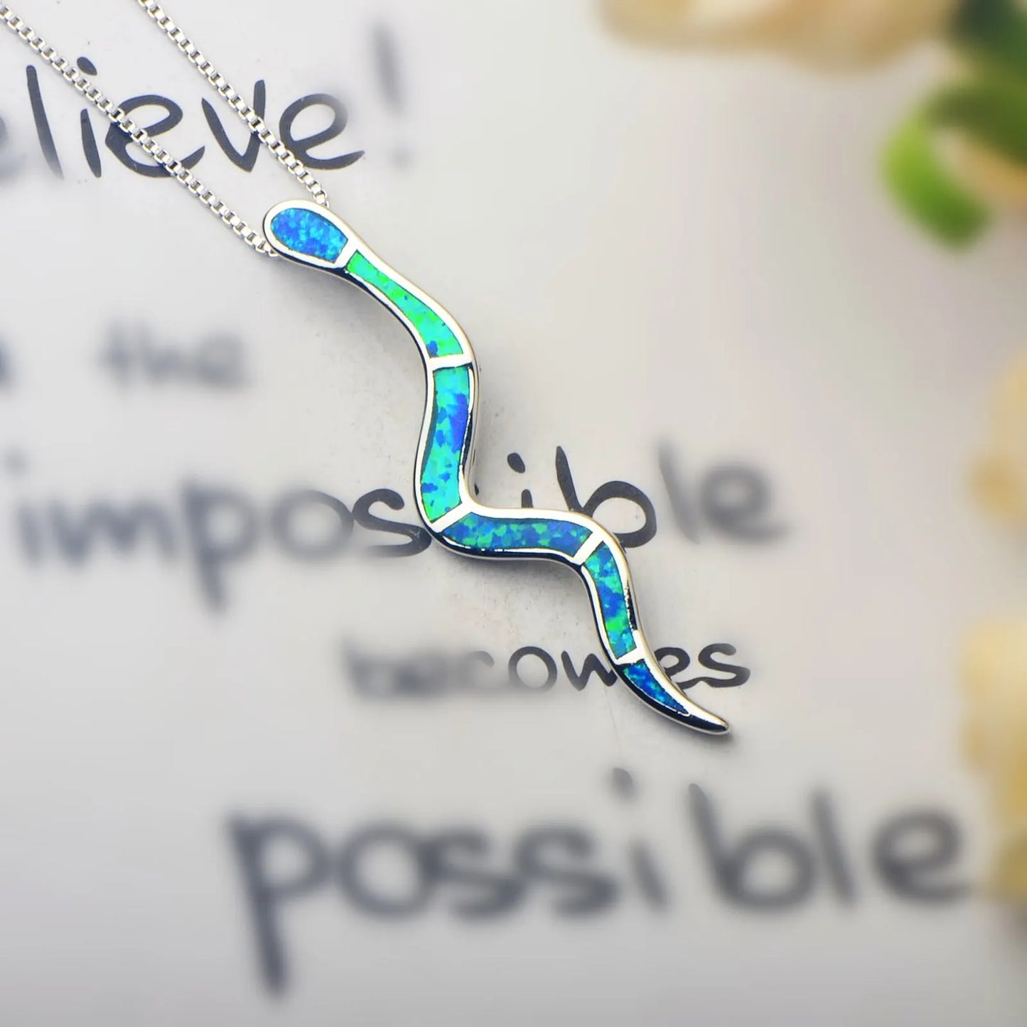 TikTok INS Wind Hawaii Beach Explosion Copper Alloy Opal Snake-Shaped Pendant Necklace Vintage Style Women's Wholesale Silver