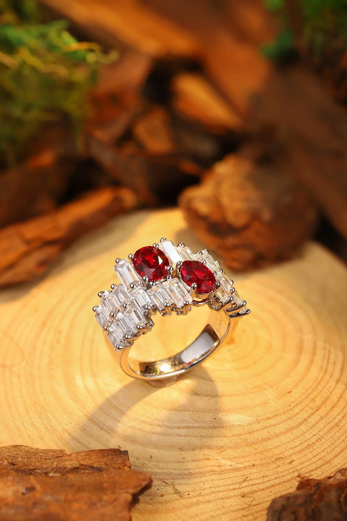 Gemfiori Jewelry Trendy High Quality S925 Silver Cultivated Ruby Ring Unisex Engagement Ring for Wedding Party or Gift