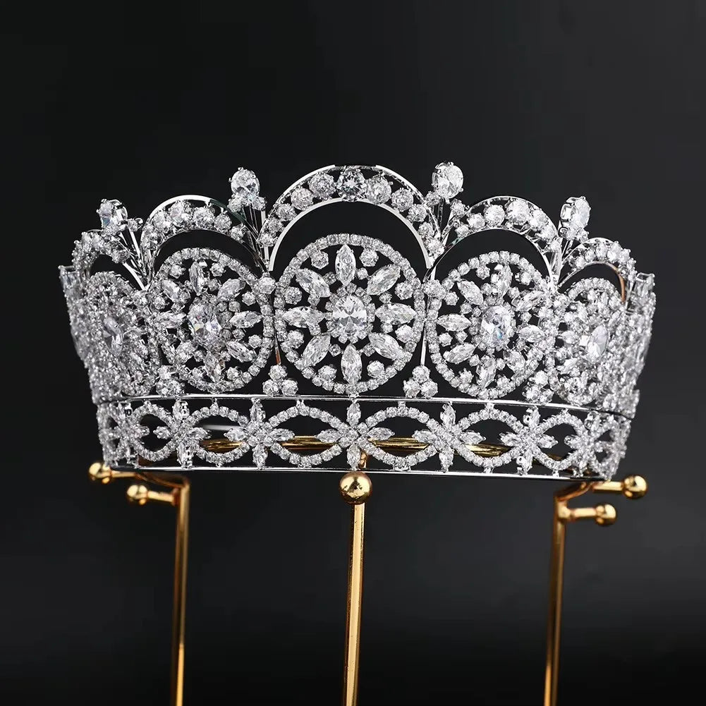 ROMANTIC Big Luxury Pageant Wedding Hair Accessories Crown Miss Universe Diamond Zircon Tiara