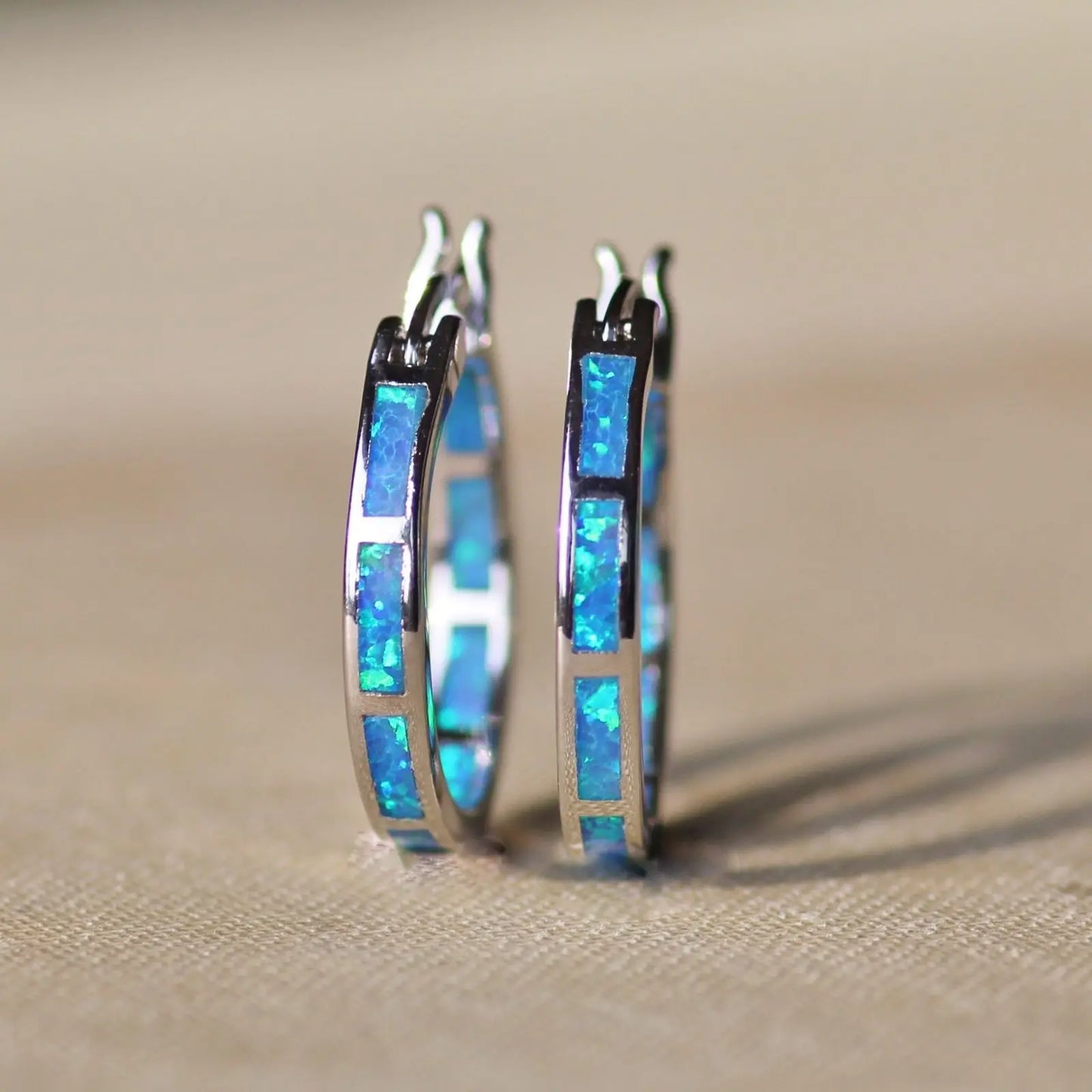 Tiktok Ins Hot Brass Geometric Bohemian Christian Blue Opal Drop Earrings Gift for Women