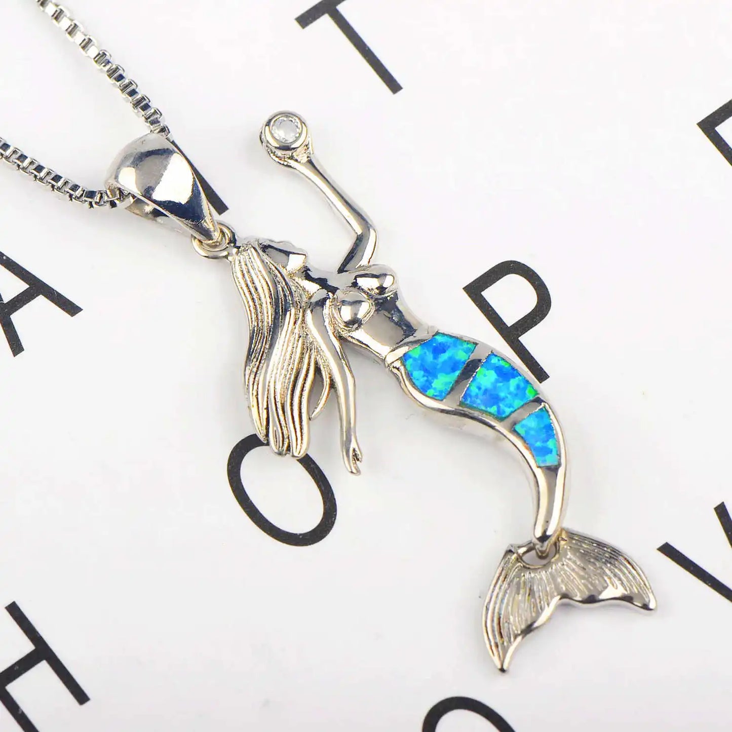 Elegant Ins-Inspired Mermaid Tears Opal Necklace | Blue Ocean Aura Statement Sweater Chain