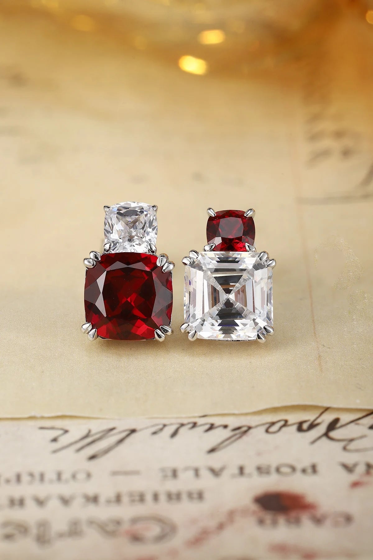 Gemfiori High Quality S925 Silver Lab Grown Ruby Cushion Cut Earring Stud Dainty Gemstone Stud Earrings for Women Daily Wear Gift